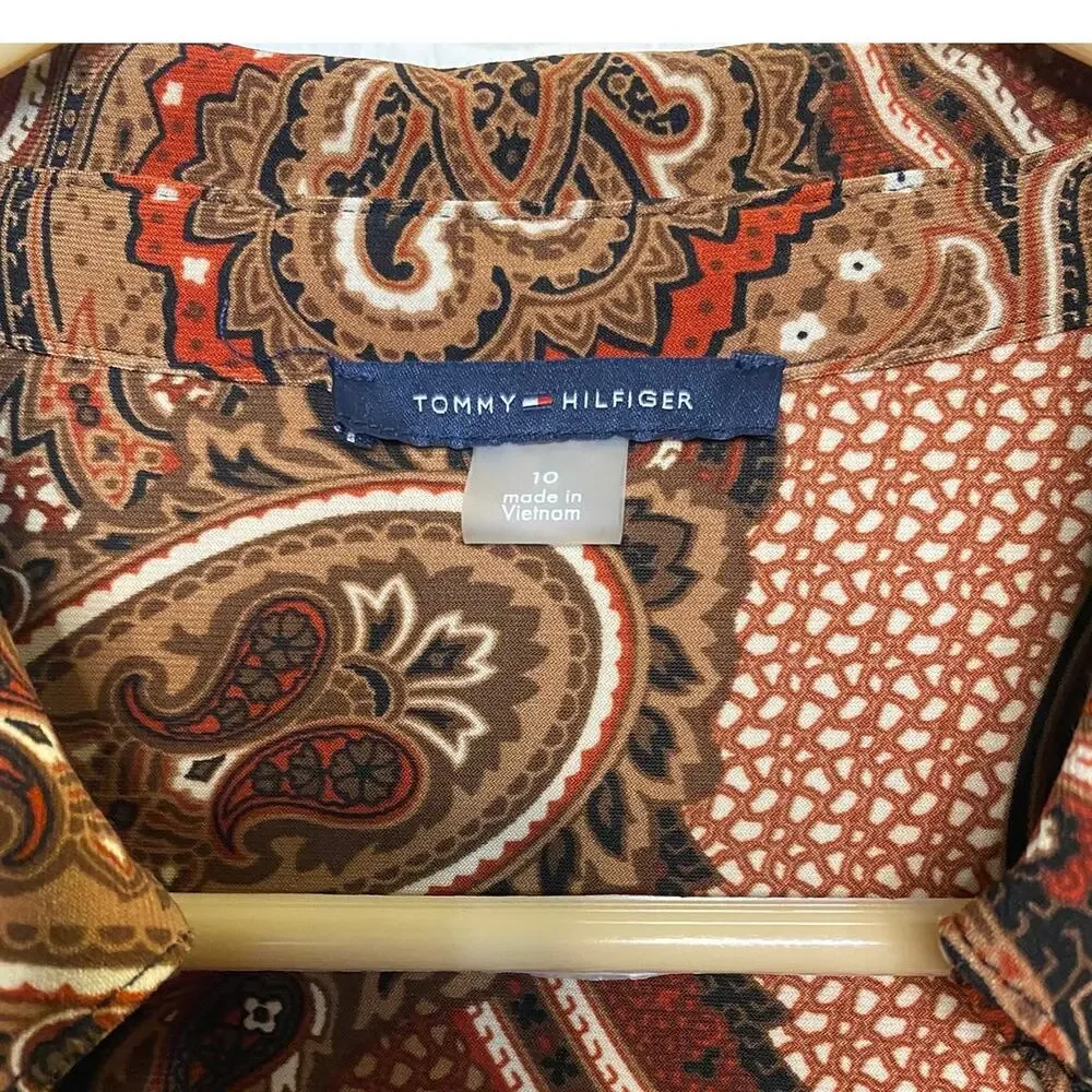 Tommy Hilfiger Paisley Shirtdress Women’s 10 Brown Polyester Belted Boho NWT